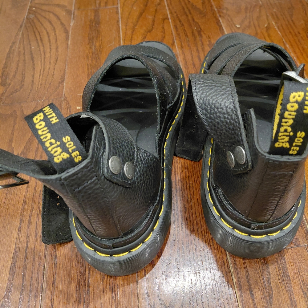 Dr. Martens Black Sandals with Yellow Accents